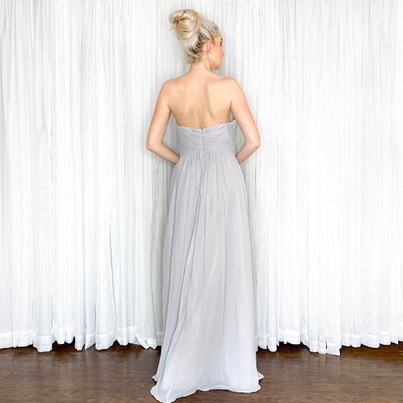 Grey Silver Strapless Long Bridesmaid Dress - Picture 4 of 8